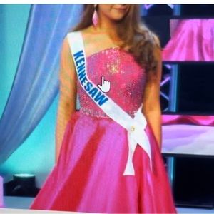 Custom Jovani Electric Pink Silk Pageant Ballgown. Ombré Swarovski Bodice/Waist.